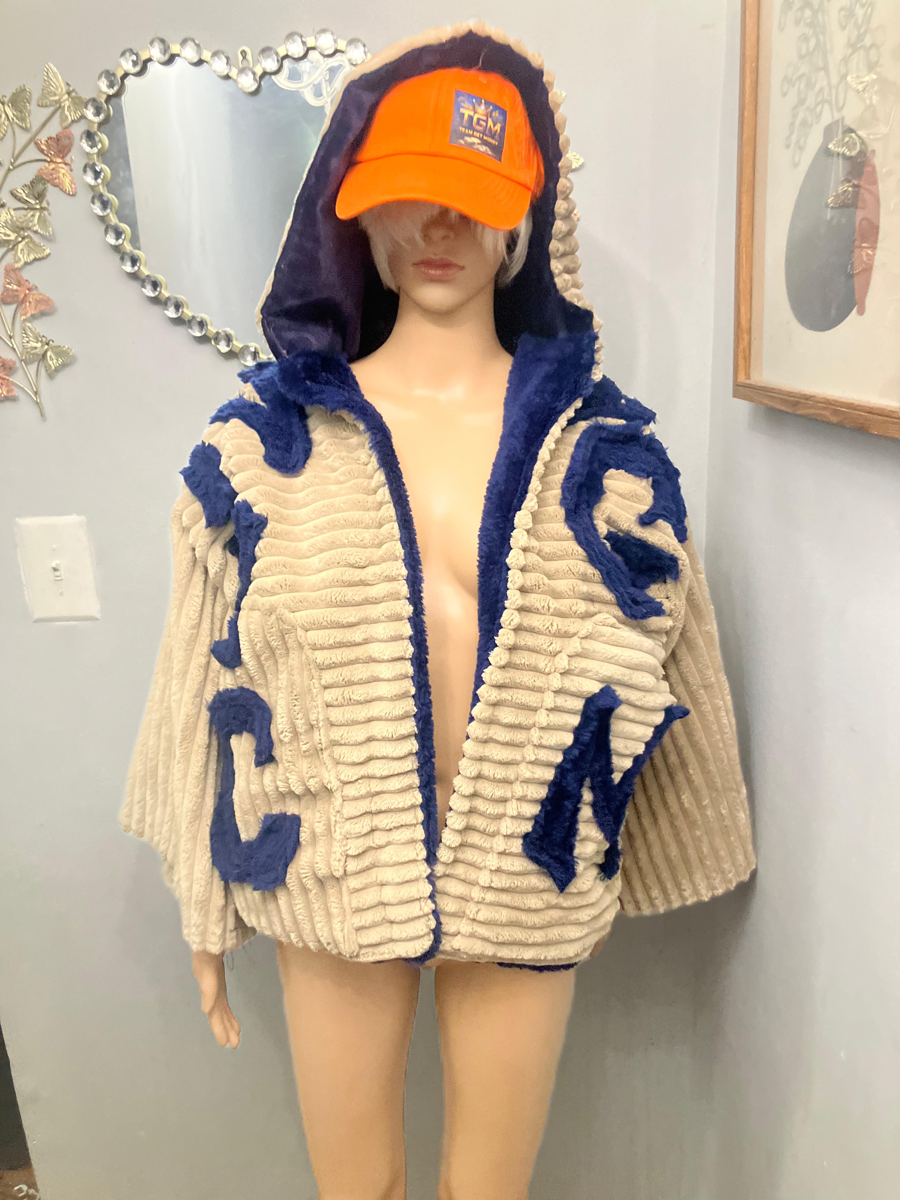 One-of-One Beige & Navy Textured Hooded Jacket – Medium | Limited Streetwear Drop